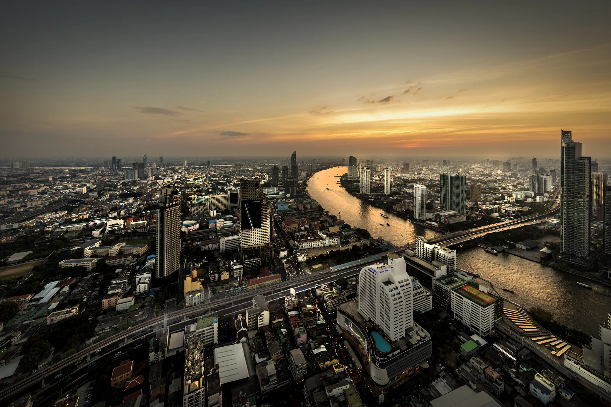 Bangkok aerial cityscape at sunset