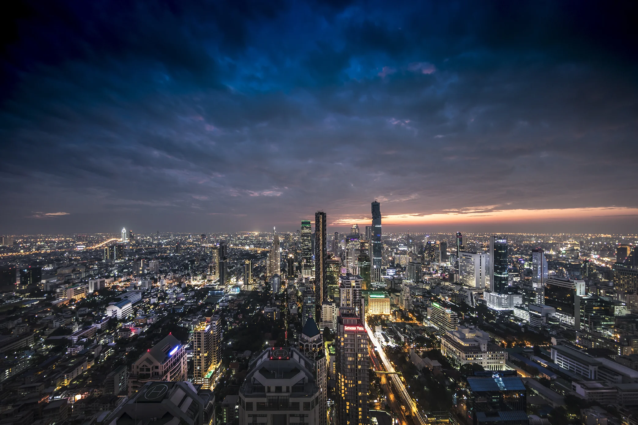 Bangkok aerial cityscape at sunset