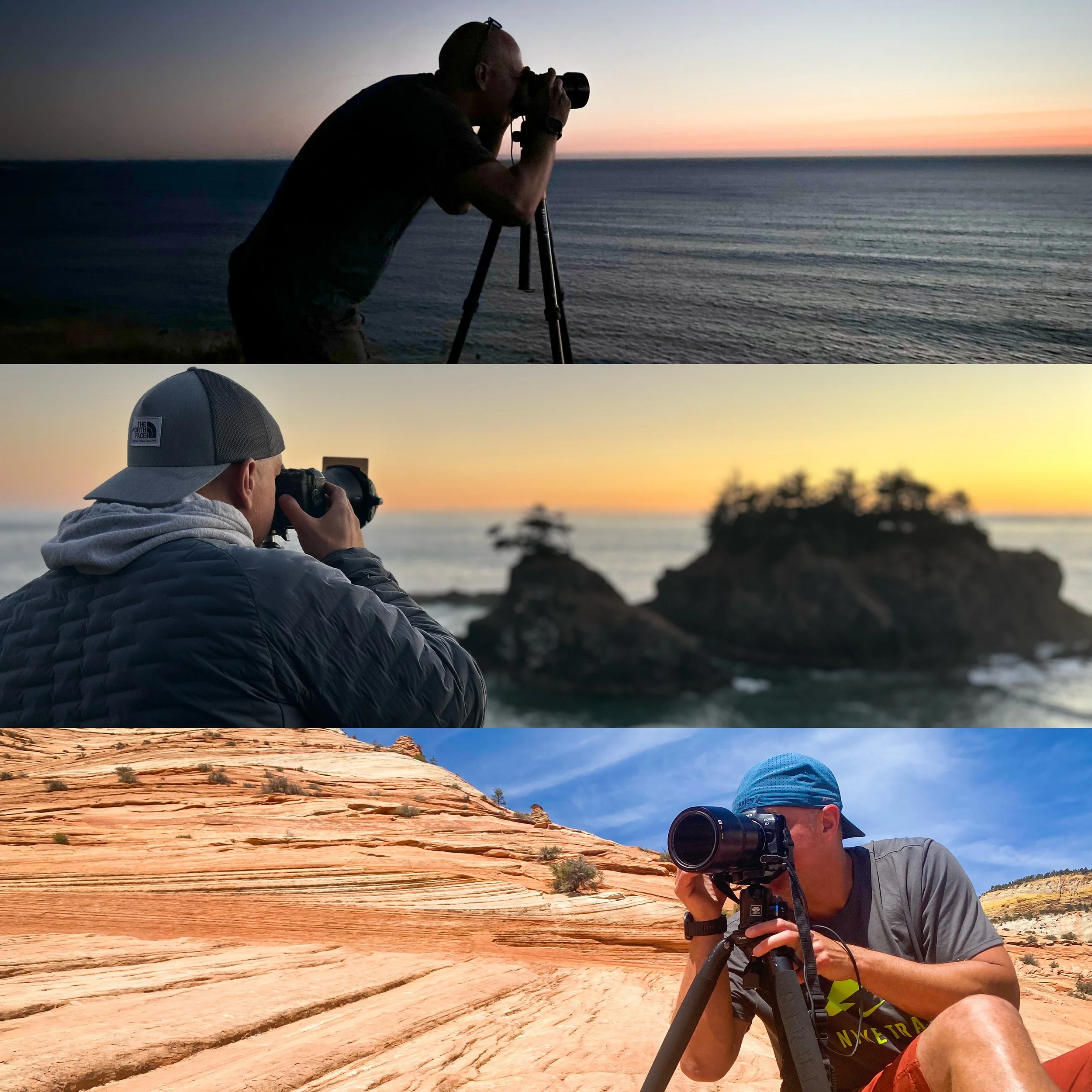 Dave taking photographs in outdoor settings across the West coast.