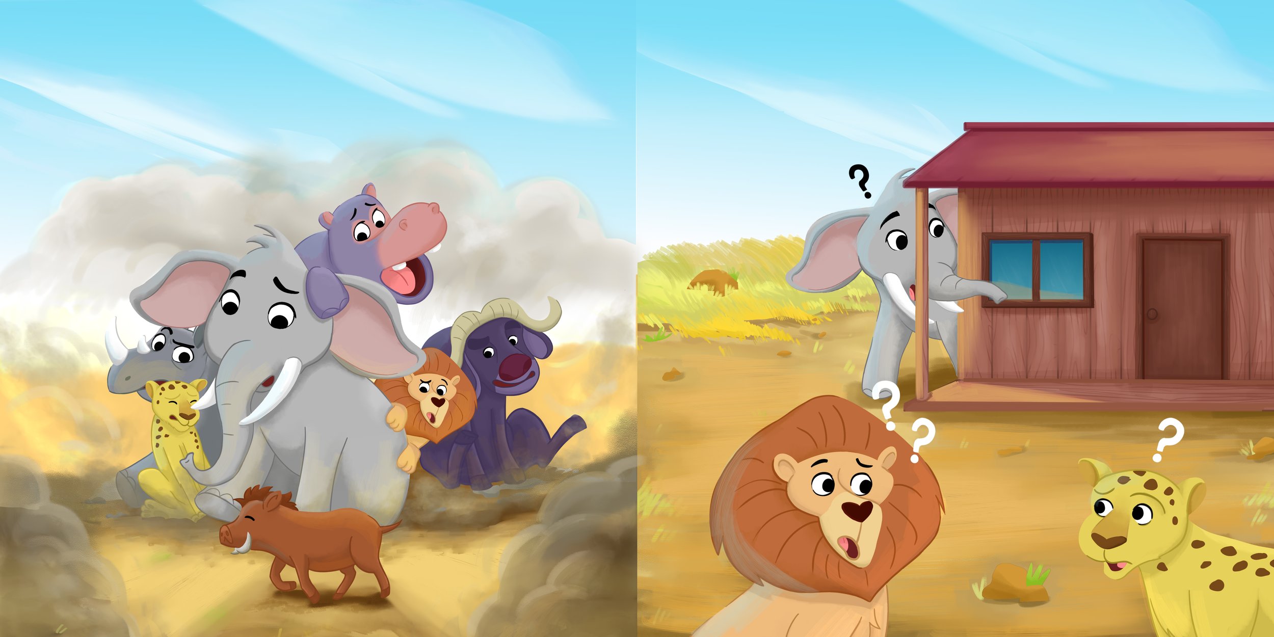 Hippo and friends in a children's book illustration about emotions and feelings