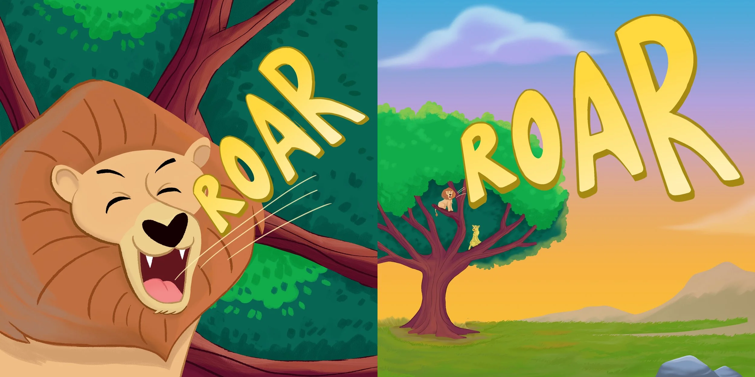 Lion and Leopard in a children's book illustration about communication