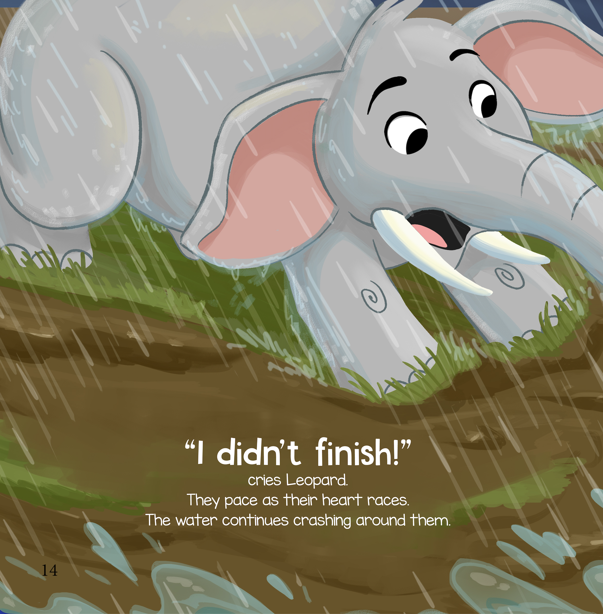 Elephant saves Leopard after they nearly fall in the water in this children's book about taking breaks