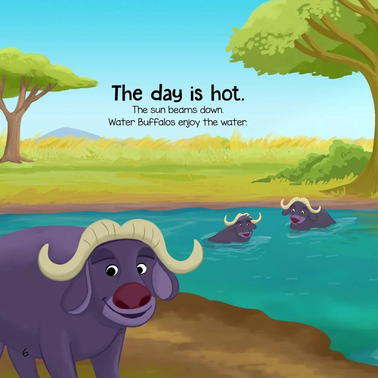 Buffalo stands nearby as the herd takes a mud bath