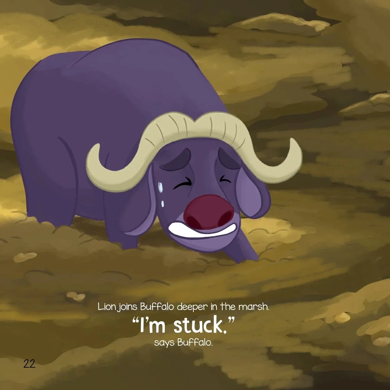 Buffalo is stuck in the mud and needs help problem solving
