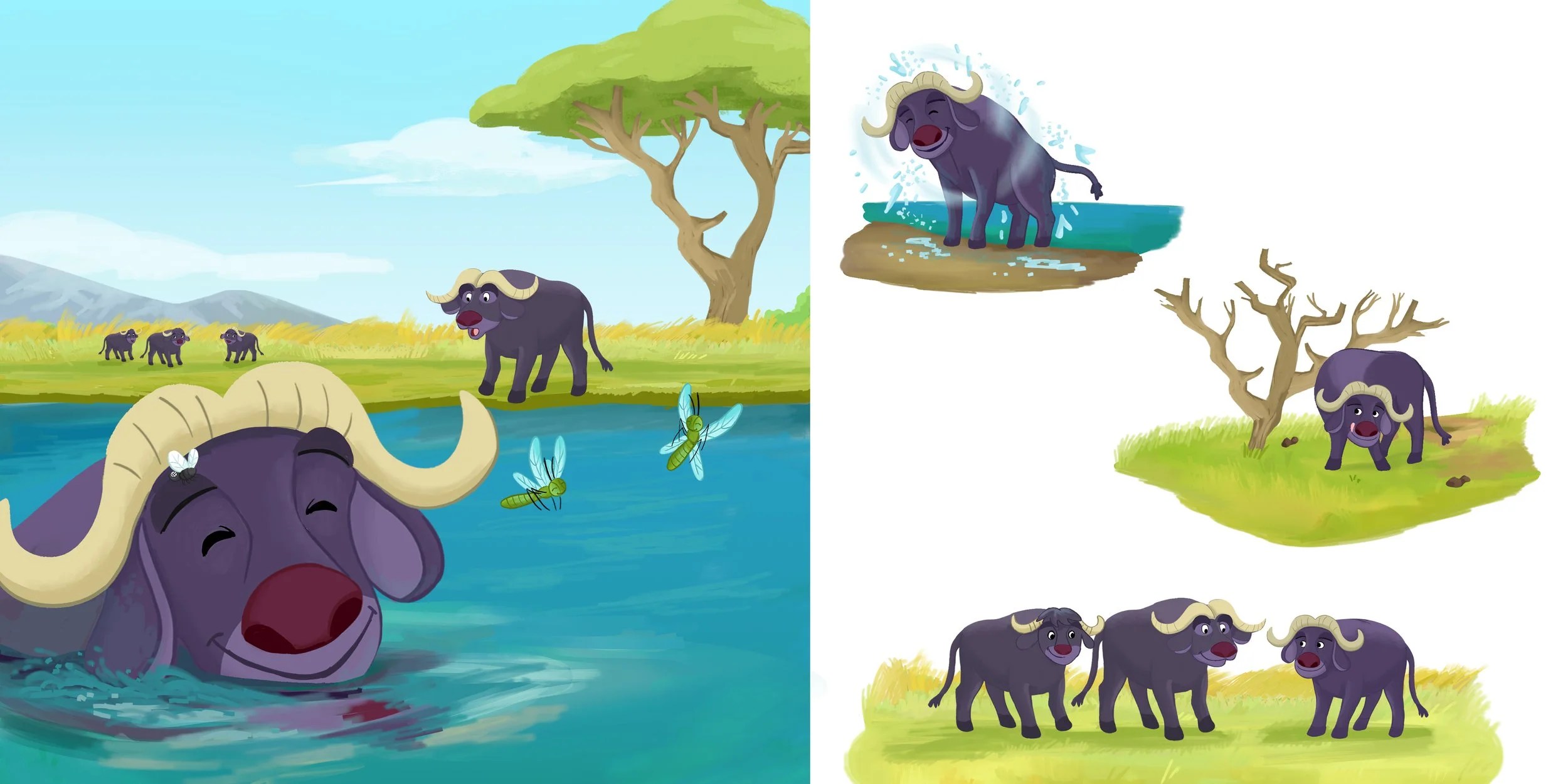 Buffalo in a children's book illustration about problem solving