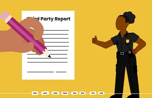 A still from the illustrated animated explainer video for the Ending Violence Association of British Columbia talking about Thirty Party Reporting for sexual assault.
