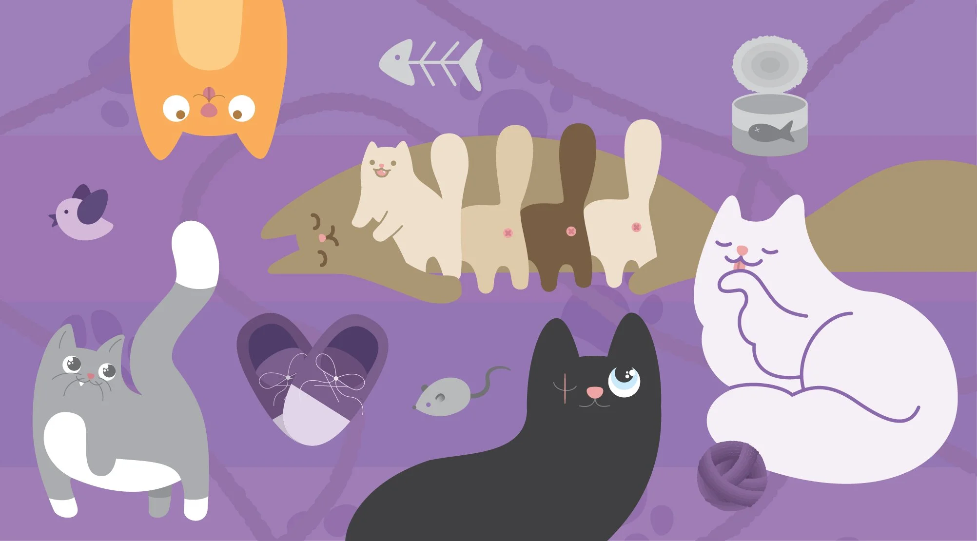 Examples of the illustrations Tina Furesz made for Vancouver Orphaned Kitty Rescue Association's annual fundraiser The Walk For The Kitties