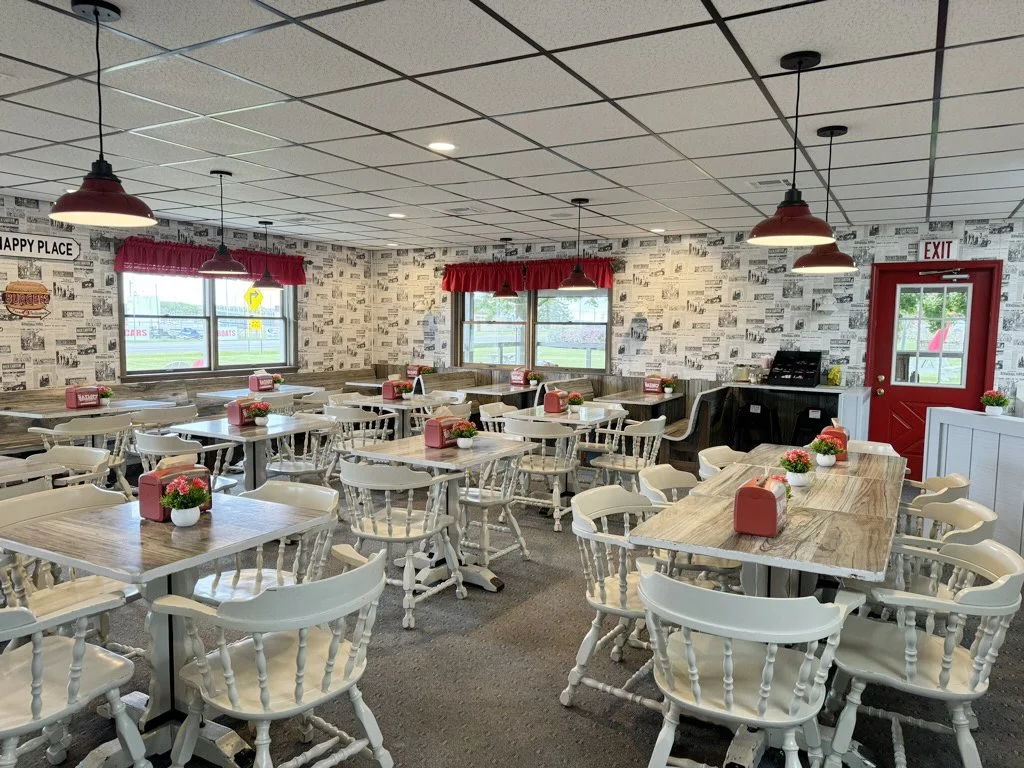 Dining area inside The Hayloft restaurant 