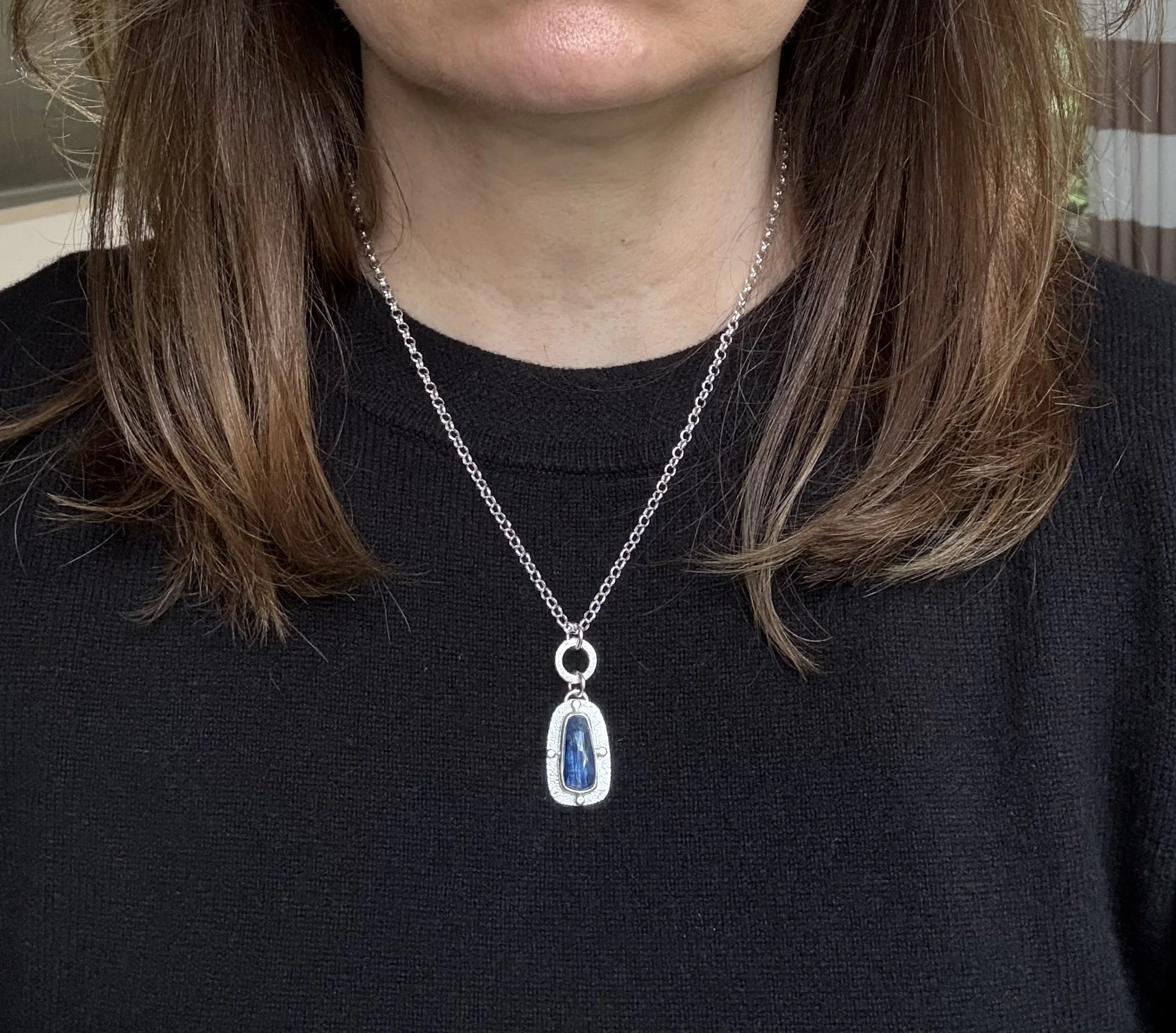Modern Relic long kyanite pendant worn.jpg