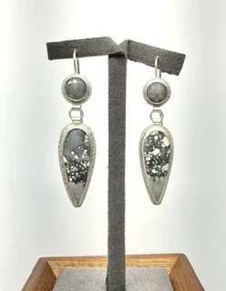 Handmade artisan silver earrings inspired by the Maine coast with Maligano jasper gemstones