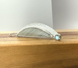 Single One-of-a-kind Stormbreak Earring featuring gray-green Saturn Jasper, textured sterling silver and bezel-set labradorite