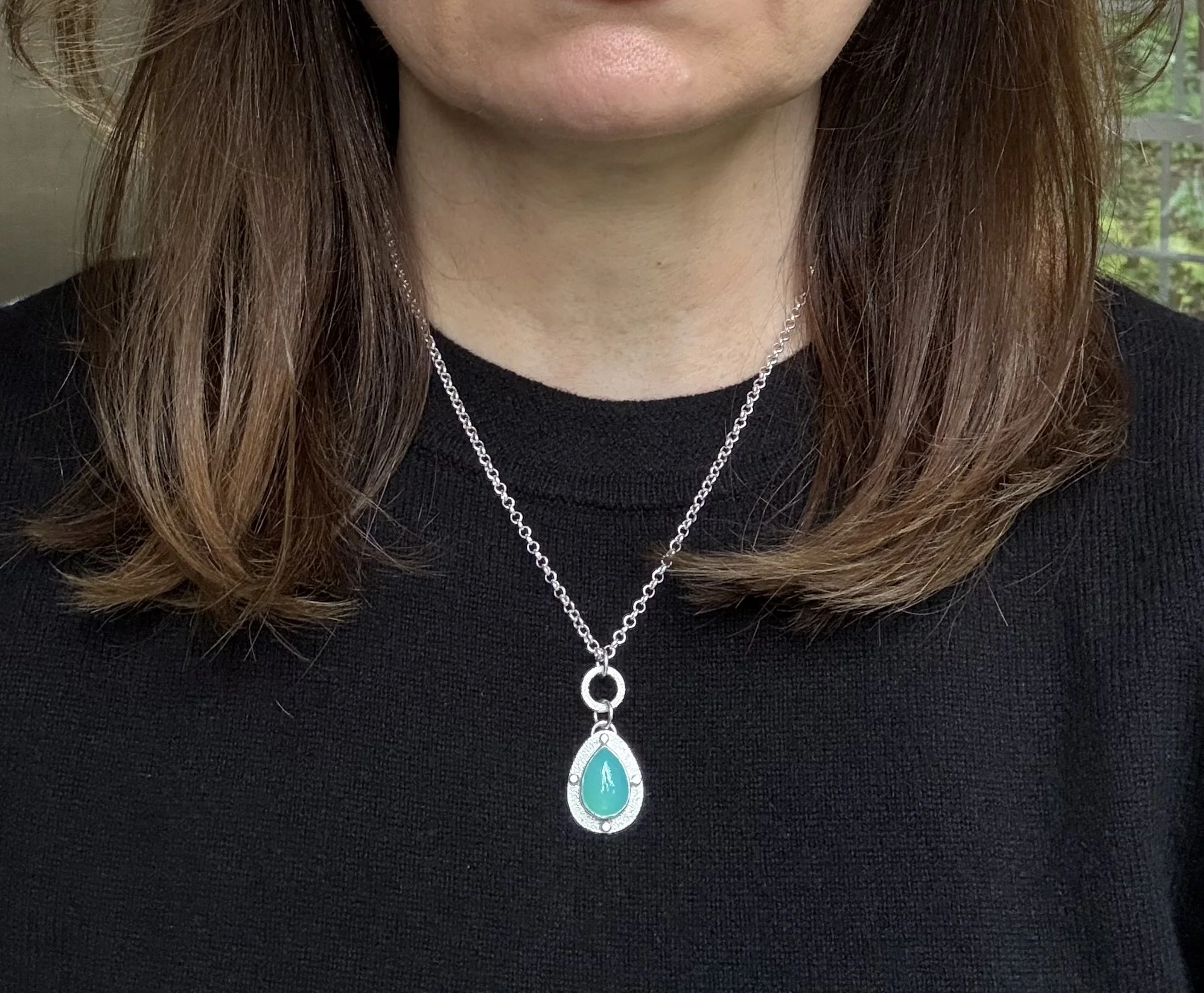 Modern Relic Blue Chalcedony pendant worn.jpg