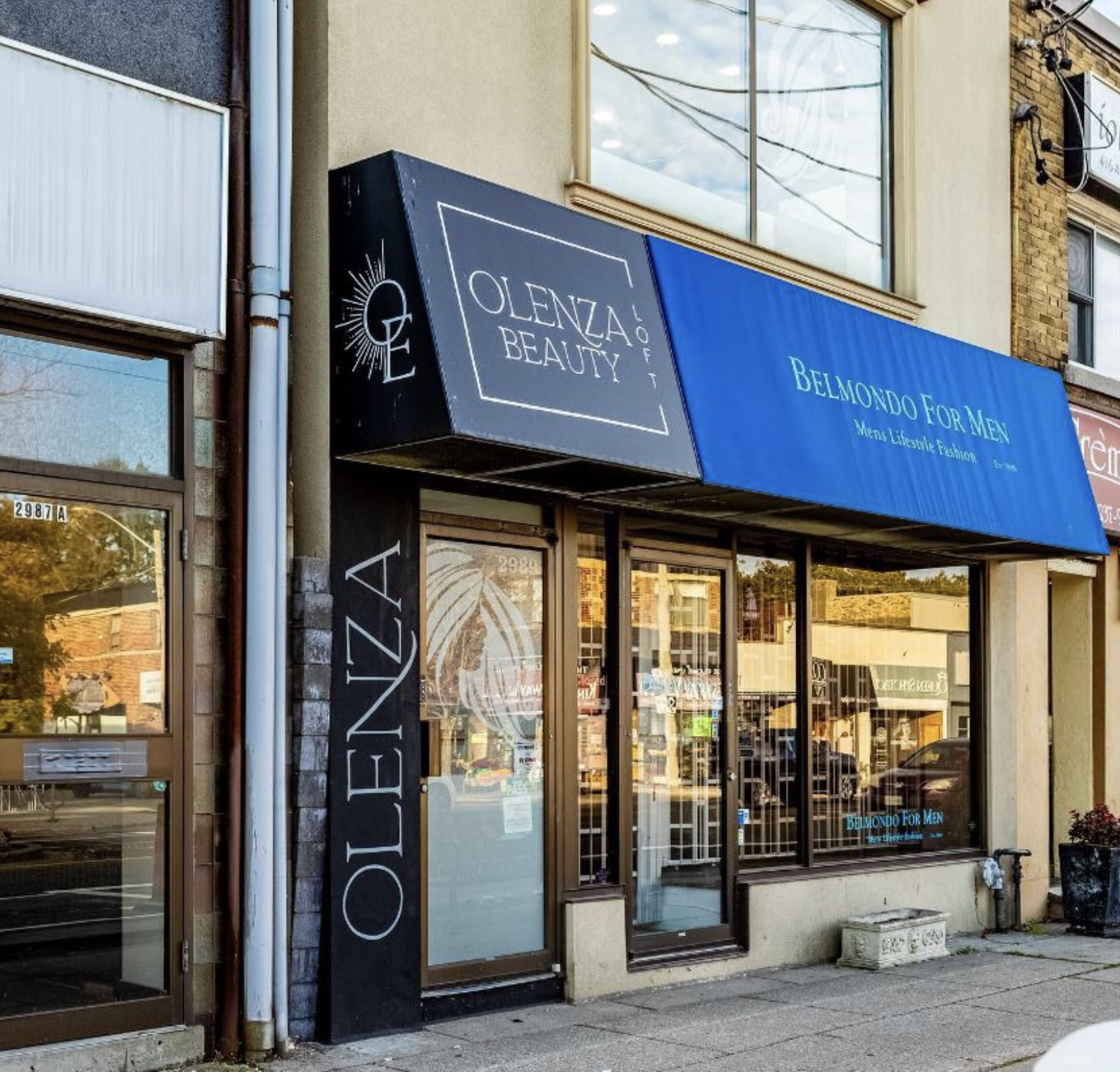 Painted awning and front facade with 3 logos