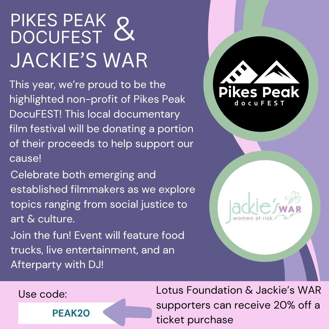 🎥✨ We&rsquo;re thrilled to announce that Jackie&rsquo;s WAR is the highlighted non-profit for this year&rsquo;s Pikes Peak DocuFest! 🌟 A portion of the proceeds from this incredible film festival will go directly to supporting our mission of helpin