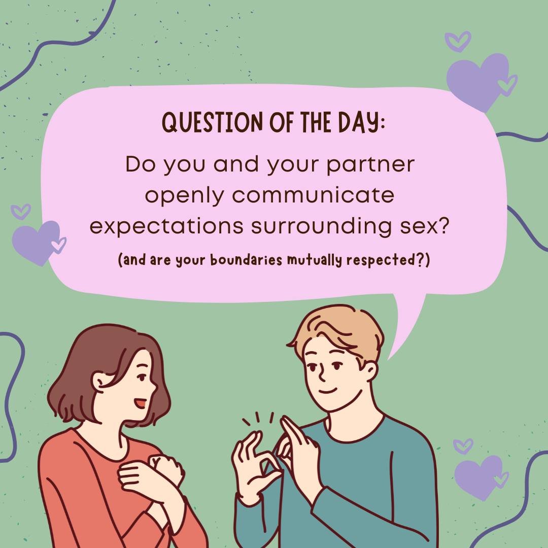 💜 Question of the day! Do you and your partner openly communicate your expectations surround sex? Feeling open and able to discuss these things with your partner is extremely important and having respected boundaries surrounding these matters can in