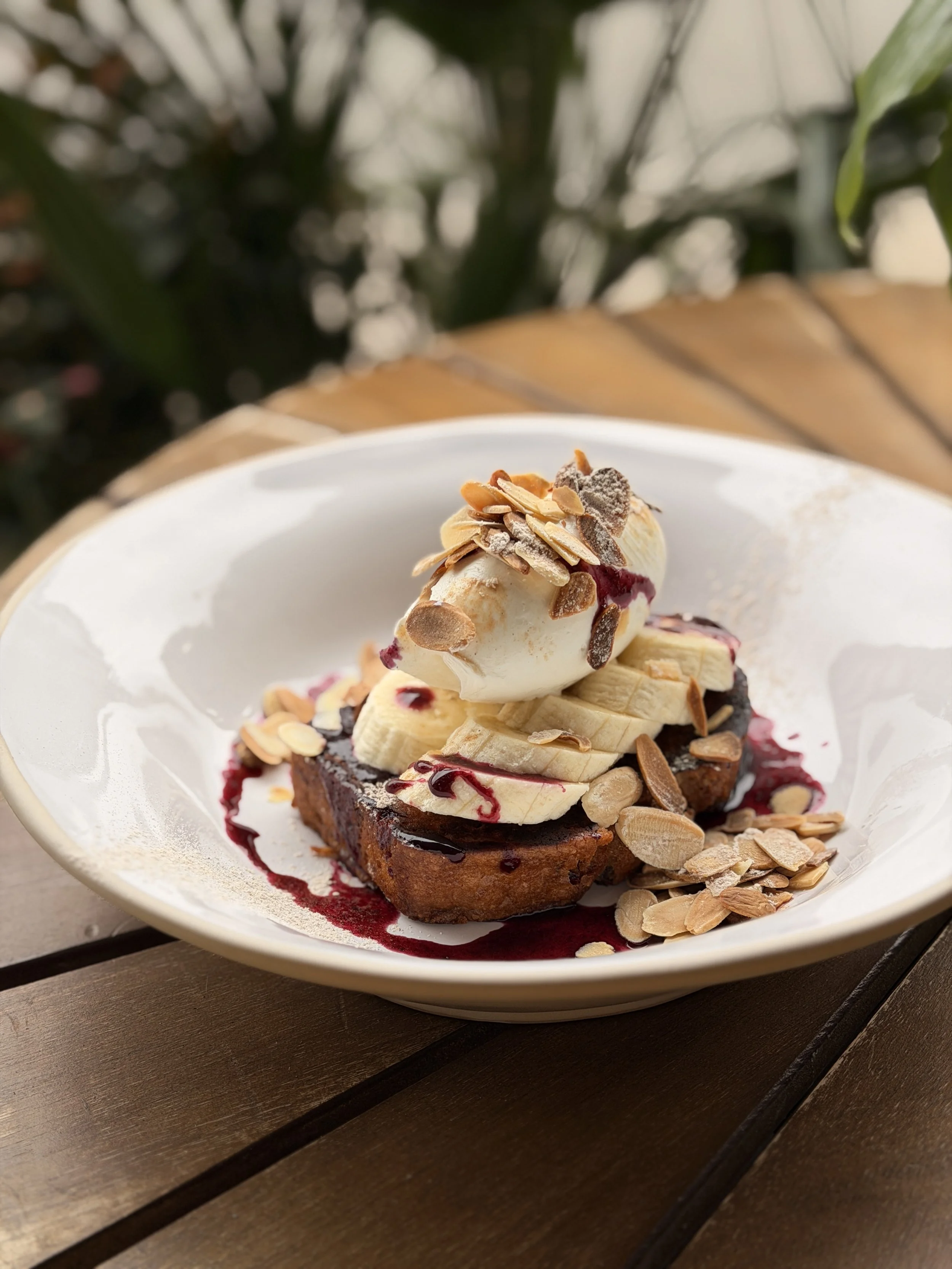 Homemade Banana Bread with Blueberry Syrup
