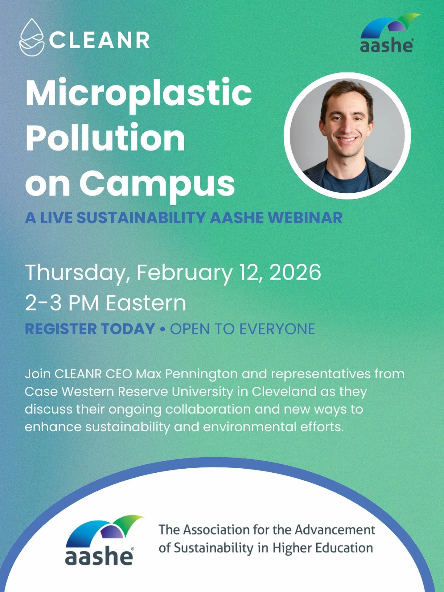 Microplastic pollution on campus isn&rsquo;t coming from where you think. It&rsquo;s coming from clothing.

Join us for an AASHE sustainability webinar with CLEANR CEO Max Pennington and sustainability leaders from Case Western Reserve University to 