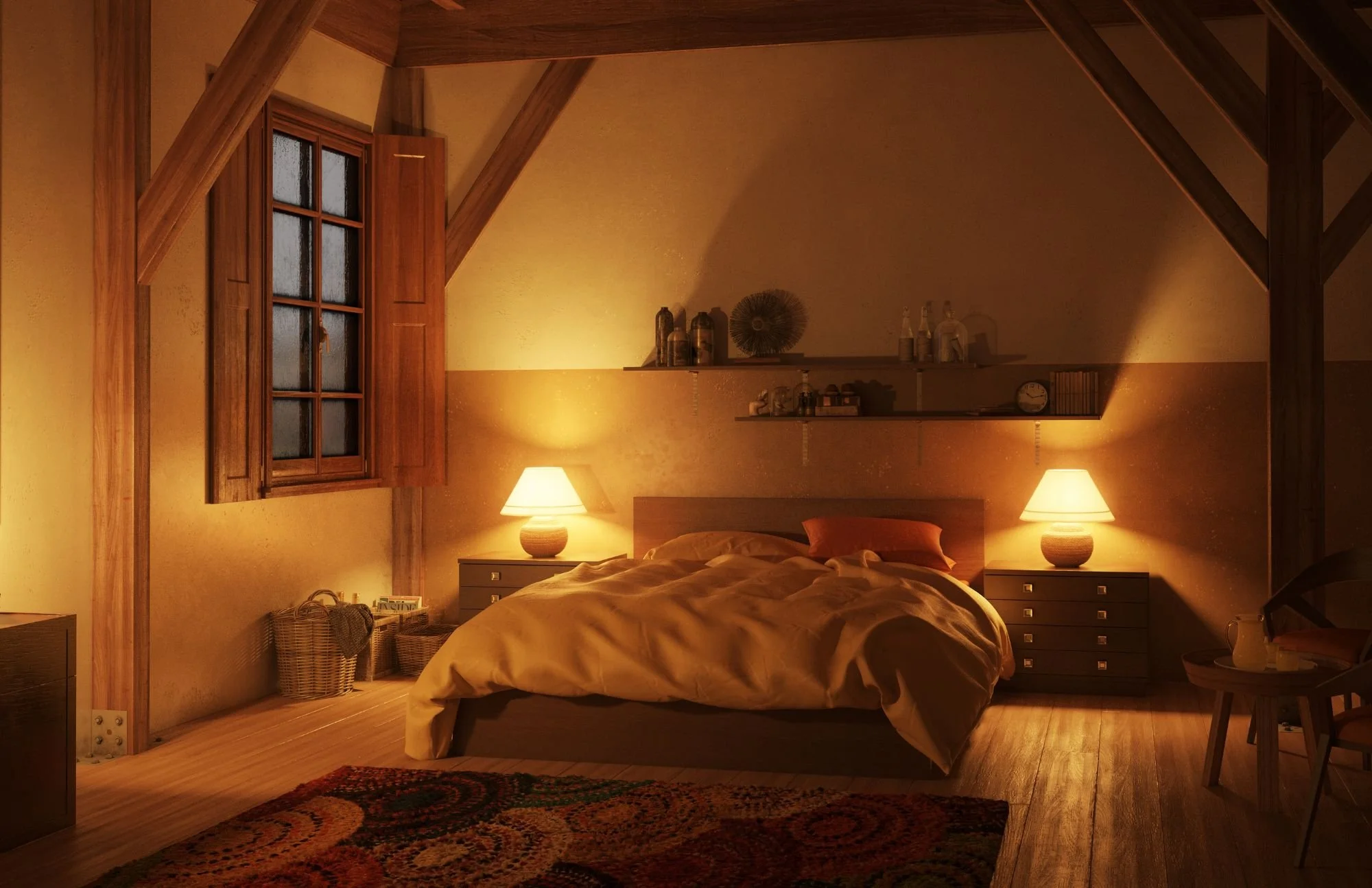 A calm bedroom in soft light