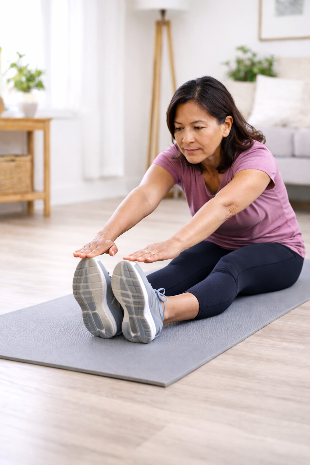 asian women doing sit and reach test