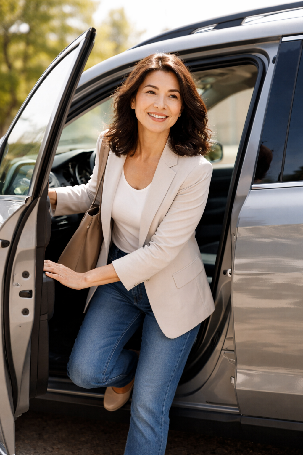 Middle aged asian women getting out