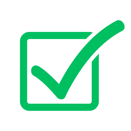 Green check mark inside a square, representing approval or completion