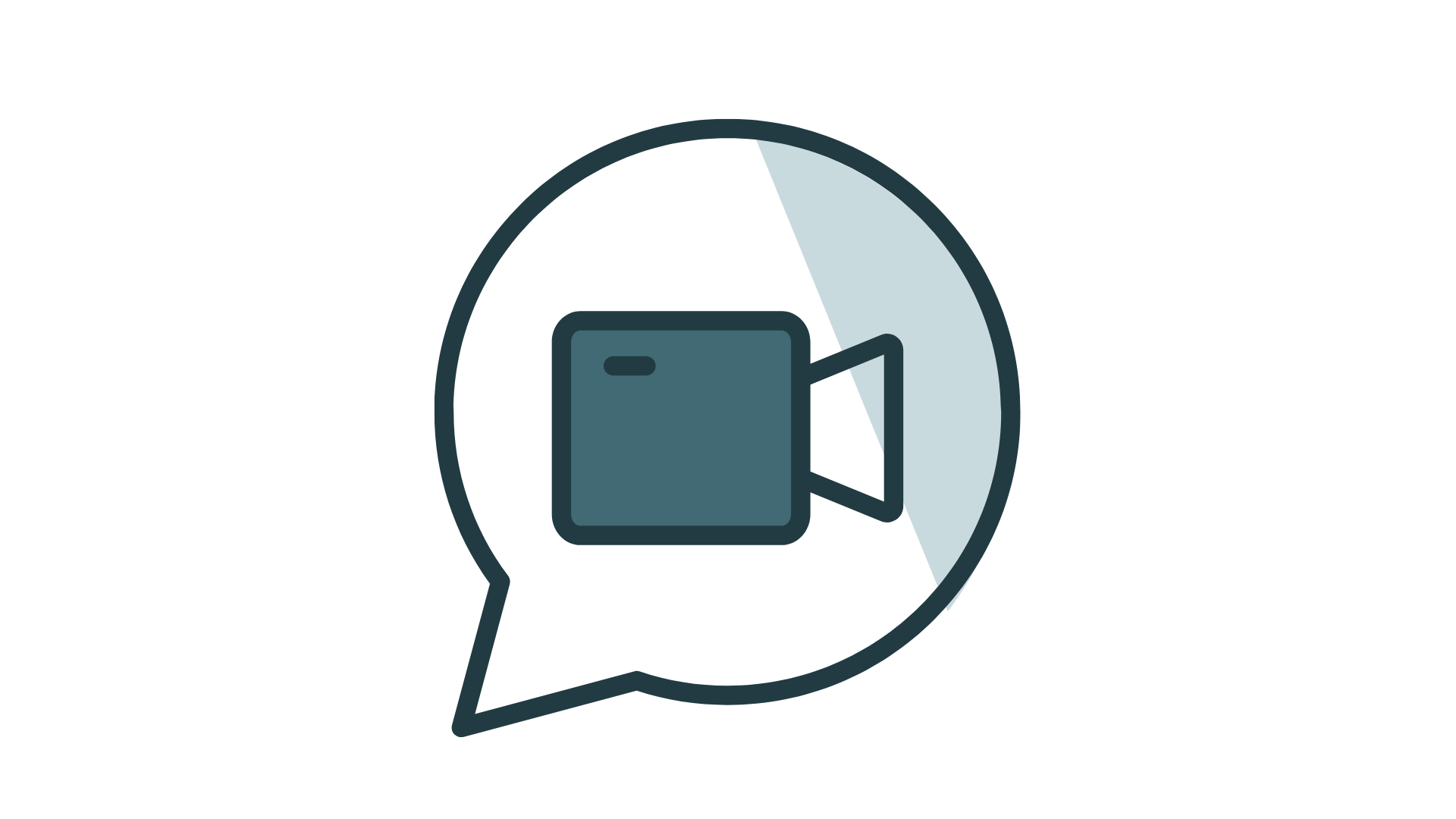An illustration of a speech bubble with an icon of a video camera inside it.