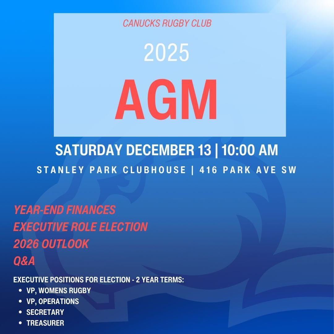 Join us for our 2025 AGM on December 13 to outline club finances and elect executive positions - all members are welcome. 

Positions open for election are VP, Women&rsquo;s, VP Ops, Secretary and Treasurer. If you&rsquo;re interested in learning abo