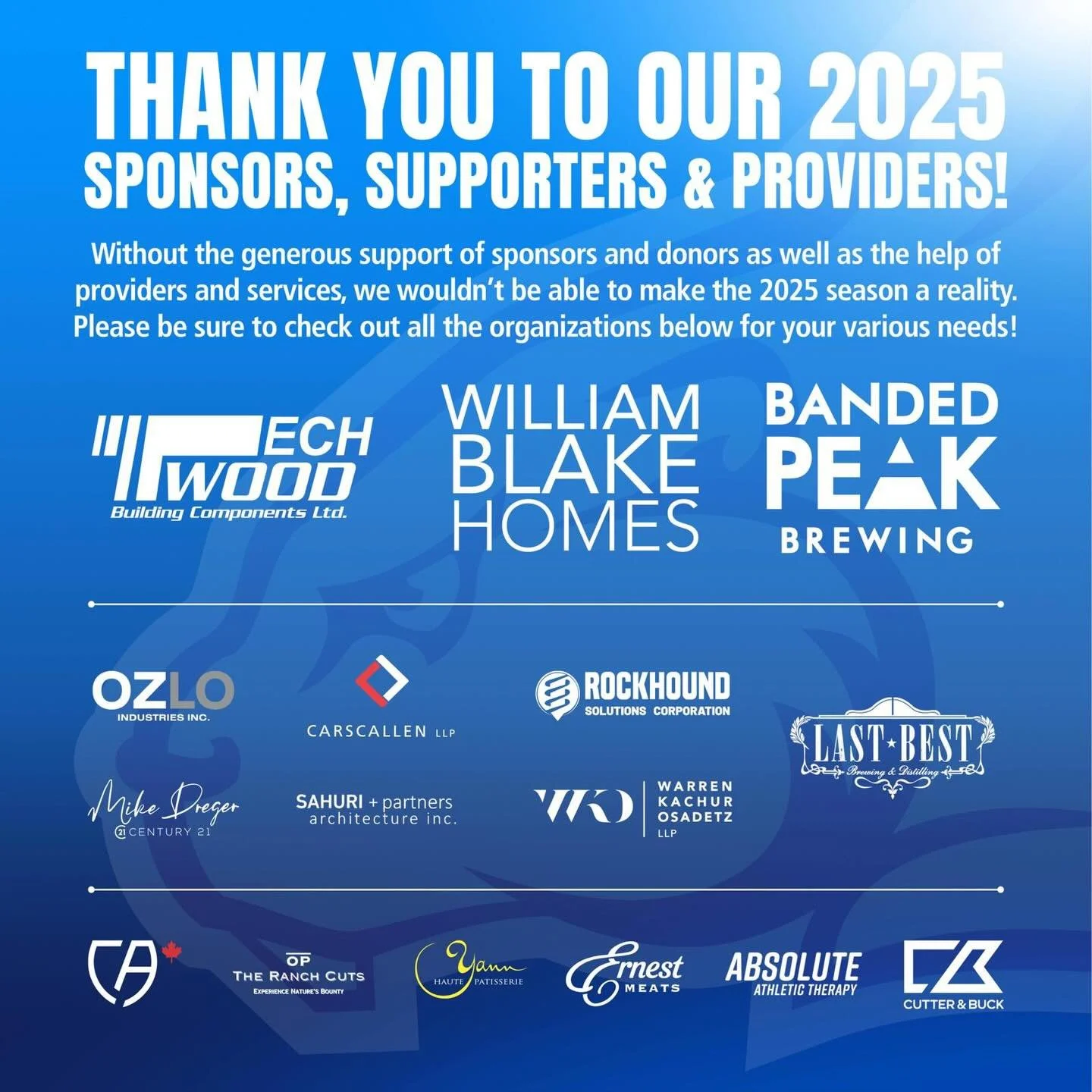 With the holiday and giving season in full-swing, we&rsquo;d like to take a moment to recognize all our 2025 sponsors, service providers and supporters whose generosity helps our club have success in many ways. 

Thank you all for your valued and con