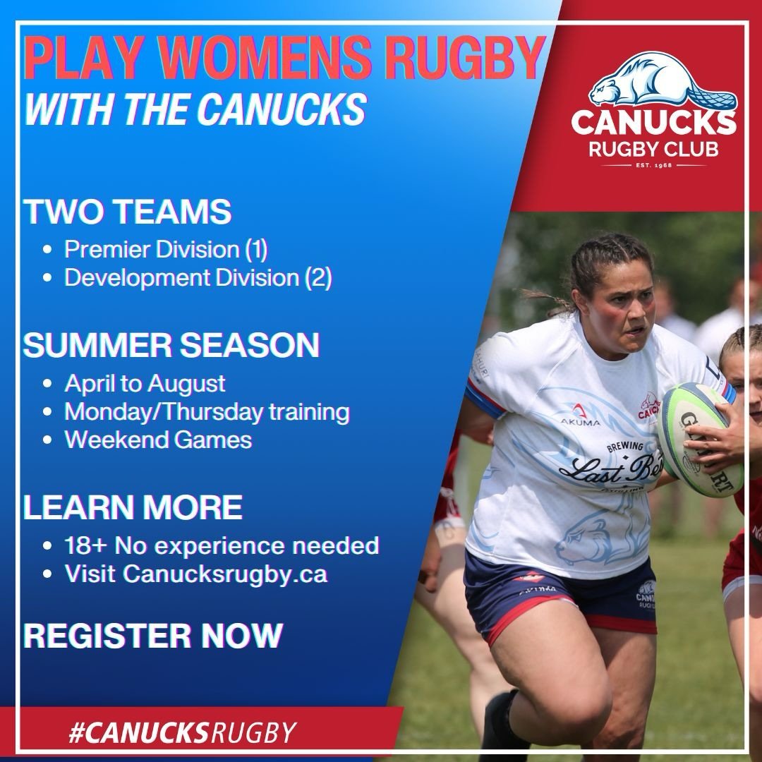 The Canucks Summer Season is officially around the corner! From Premier competition to our Development side, we&rsquo;re open to all skill levels (18+).

April to August
Monday/Thursday Training

See you on the pitch! 

#CanucksRugby #Rugbycanada #Tr