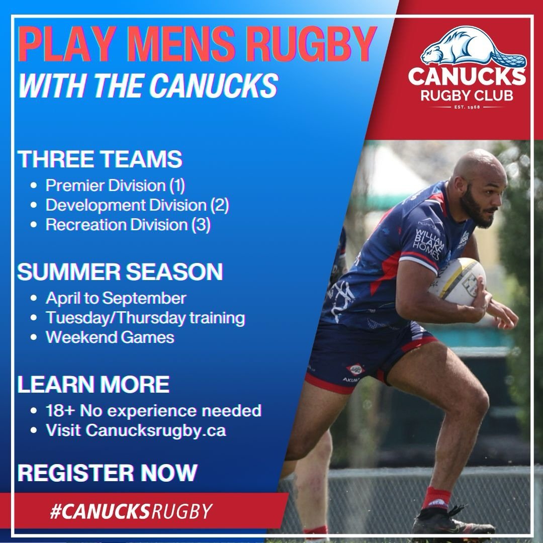 Looking for a new challenge and a great group of teammates? 🦫 The Canucks Rugby Club 2026 summer season is right around the corner!

Join us for Tuesday/Thursday sessions and weekend games from April through September. It&rsquo;s about more than jus