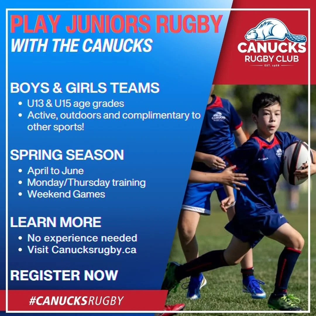 Ready to get the kids outside and active this spring? 🏉 The Canucks Rugby Club is looking for boys and girls for our U13 and U15 teams! Whether they&rsquo;re seasoned pros or have never touched a rugby ball, everyone is welcome.

Season: April &ndas