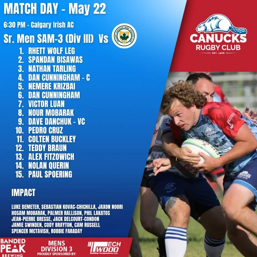 Dads-Lads Army kicks off tonight for our 5 game weekend tonight at the Irish! Come by and support on a lovely night for rugby! 

#CanucksRugby #UpTheCanucks