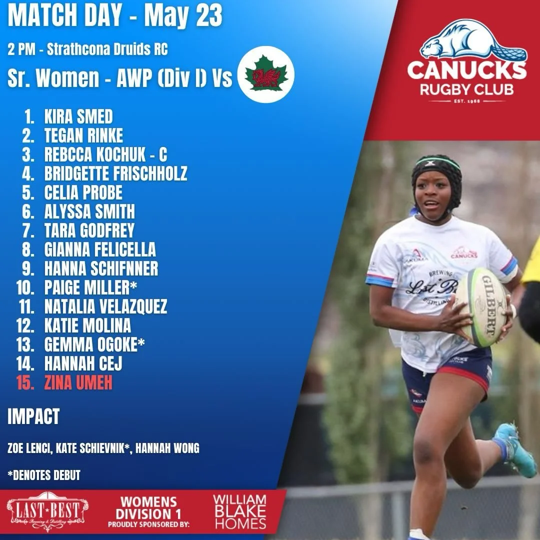 Our Senior rosters for our 4-pack this Saturday, including two home games and two away. Let&rsquo;s go Canucks, have a day!

#CanucksRugby #UpTheCanucks