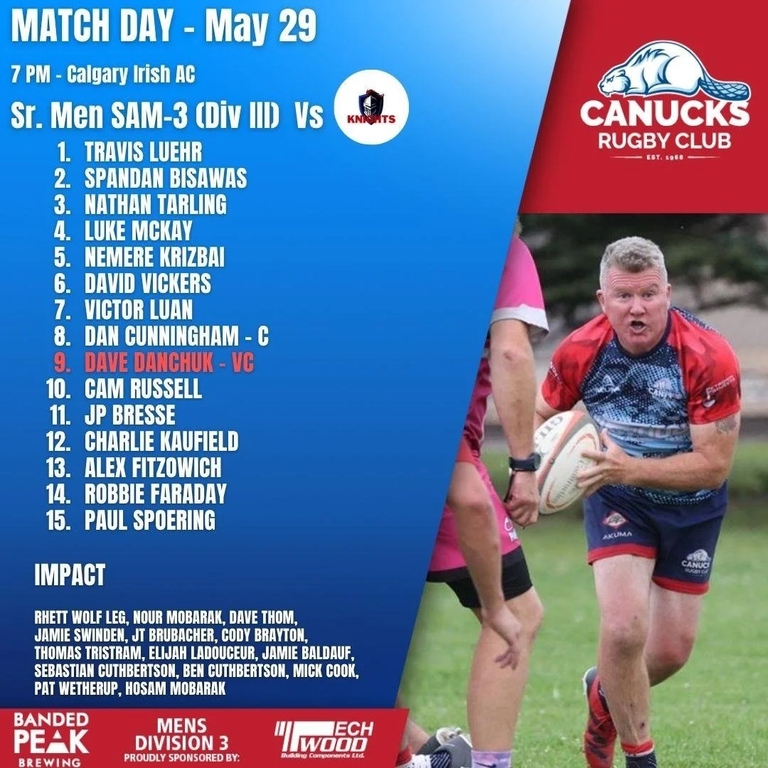The Canucks thirds take on the Knights today at 7pm. Make sure to come out and support, let&rsquo;s go Canucks!!

#rugby #canucksrugby