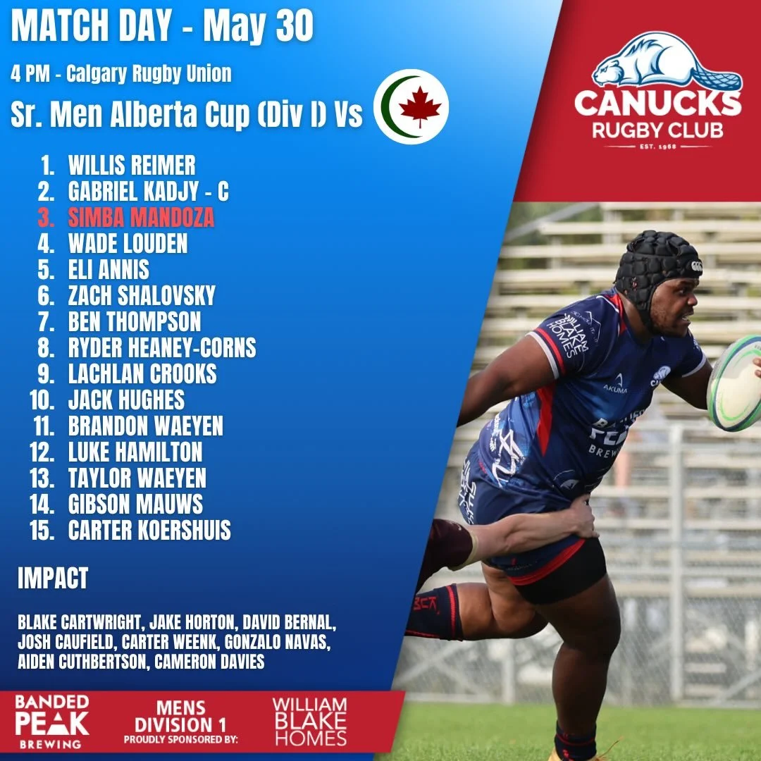 Match Day Saturday! Three Canucks teams in action today - two at home and one on the road! Make sure to stop by and support our squads. 

#CanucksRugby #UpTheCanucks