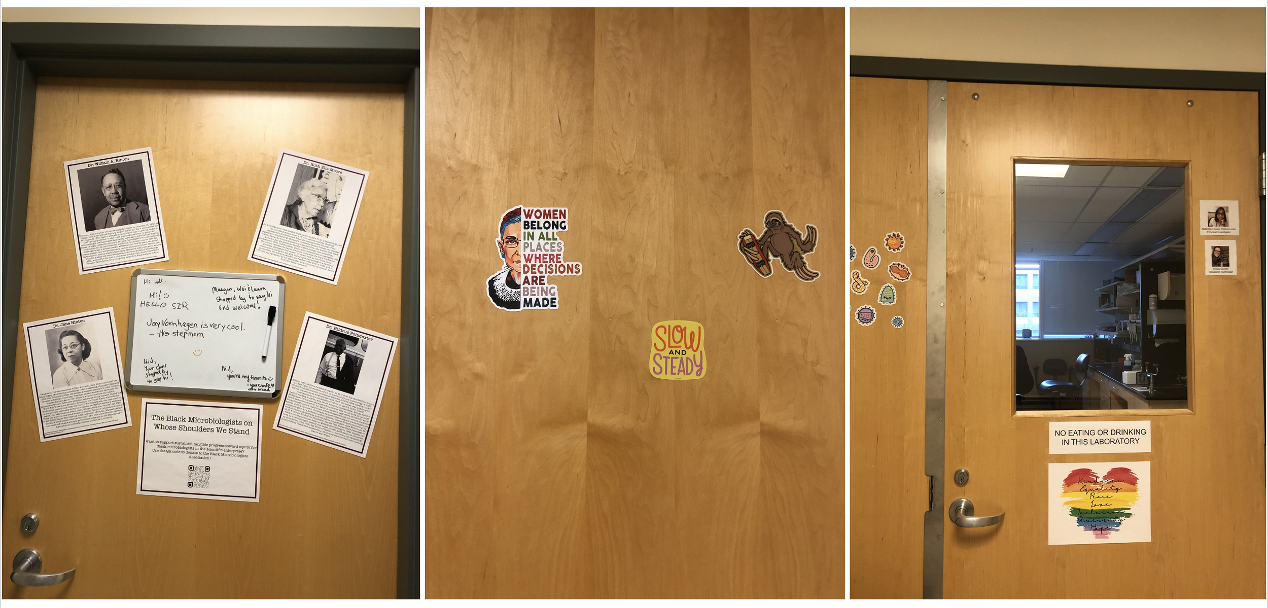 Jay's office door (click image to go to Jay's lab site), my door and the lab's door. As a new generation of PIs we hope to bring about changes to the culture and attitude of academia. These may just be stickers on a door, but it's a start (8th Feb '2