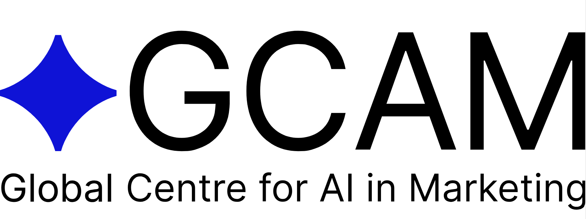GCAIM logo with a blue diamond shape and the text 'GCAIM' in large black letters, and 'Global Centre for AI in Marketing' below.