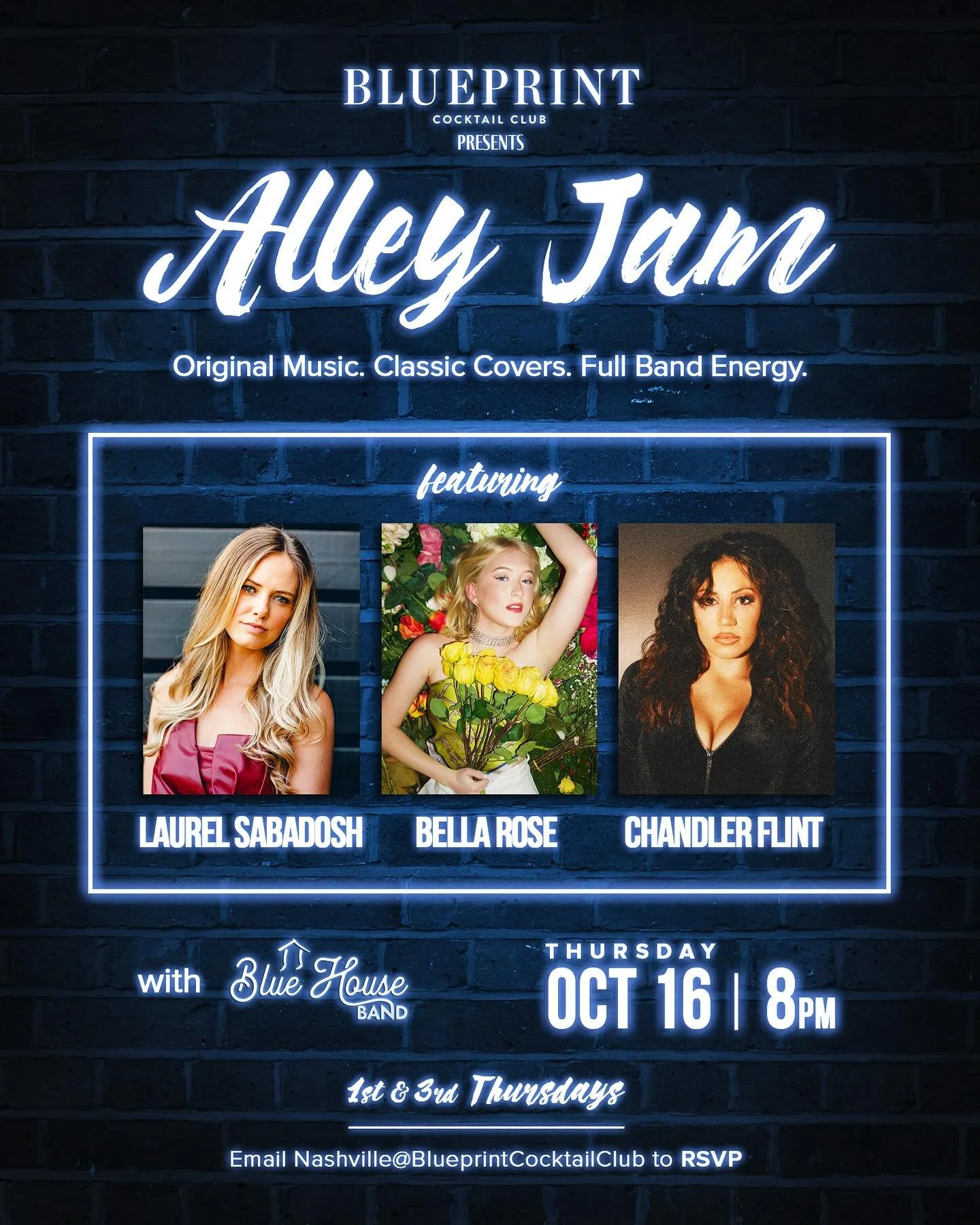The first Alley Jam at @blueprintcocktailclub was EPIC! If you want to see what all the buzz is about, you can catch the next one Thursday Oct 16, 8-11pm!
ποΈ 3 original artist sets
πΆ High-energy music with Blue House Band
πΈ FREE entry + FREE shot