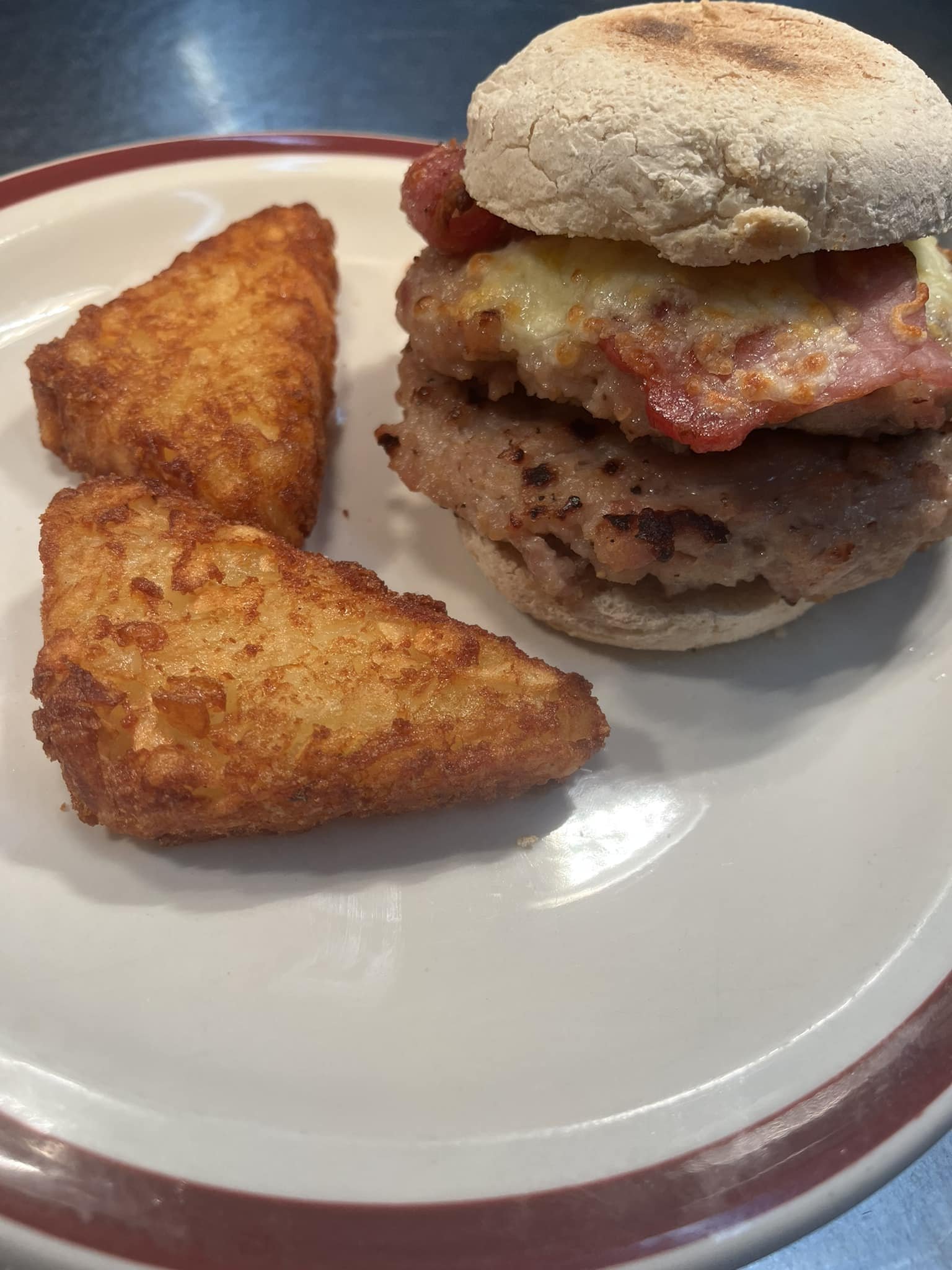 Homemade Double Pork Patty with Cheese and Bacon