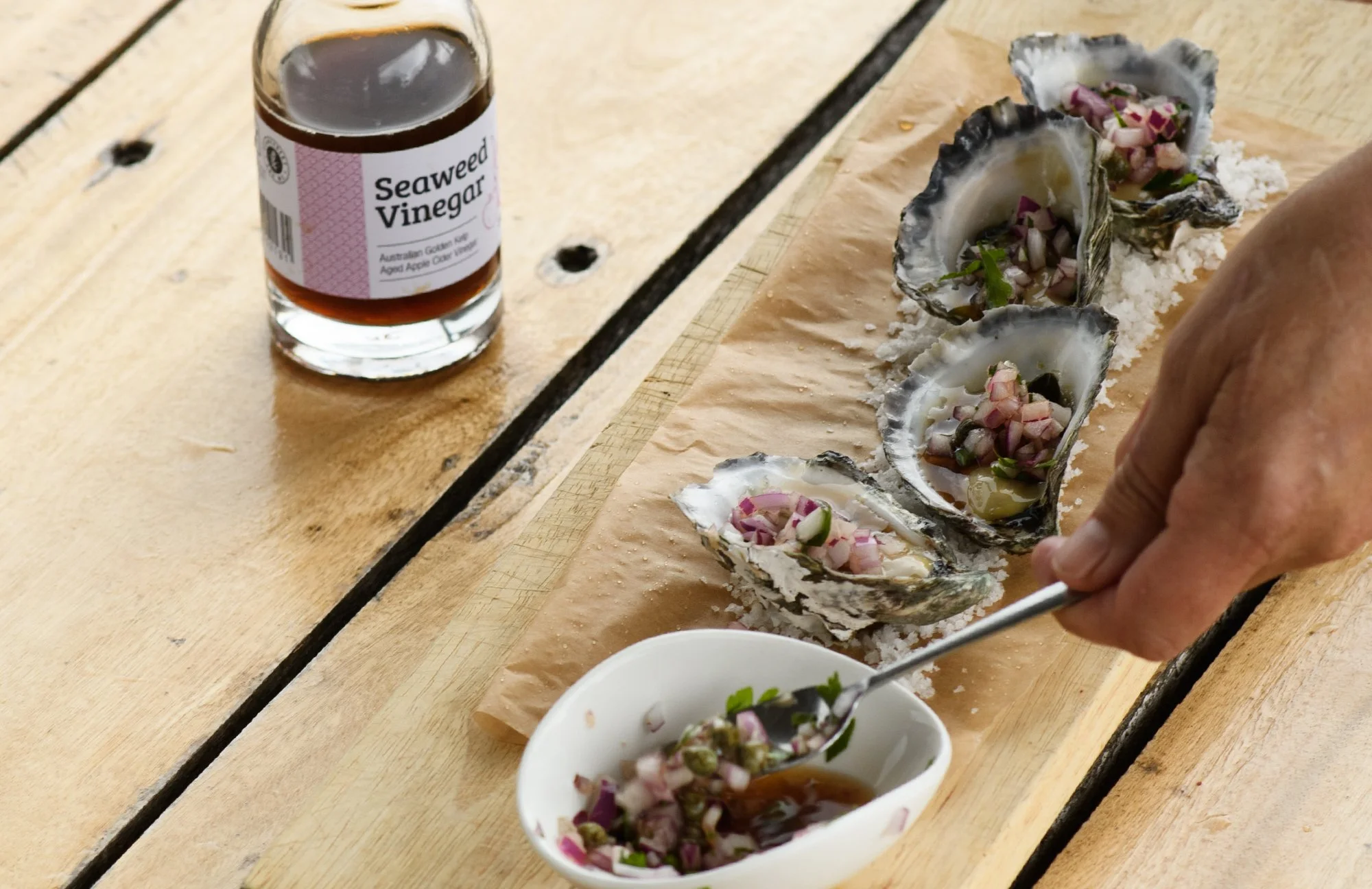 French Onion Salsa Oyster Topper