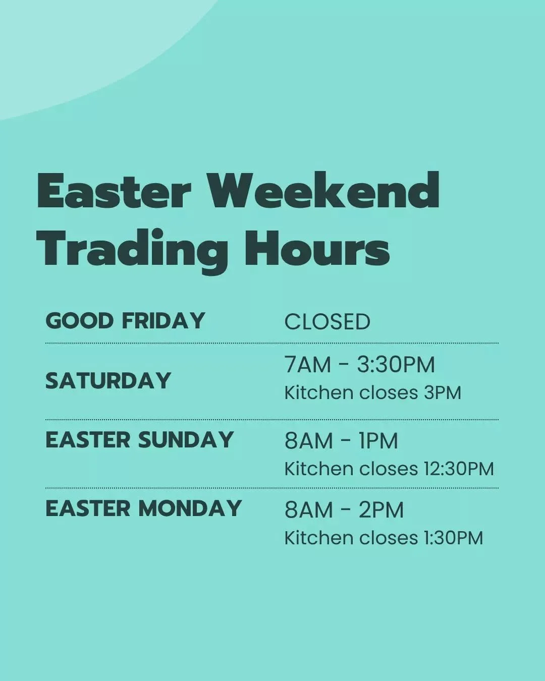 Please note our Easter trading hours! 🐰