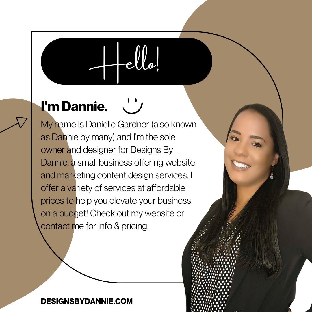 Contact me for all of your website and marketing content design needs!

DESIGNSBYDANNIE.COM
.
.
.
#websitedesign #websitedesigner #webdesign #webdesigner #marketing #marketingmaterial #businessbranding #smallbusiness #smallbiz #supportsmallbiz