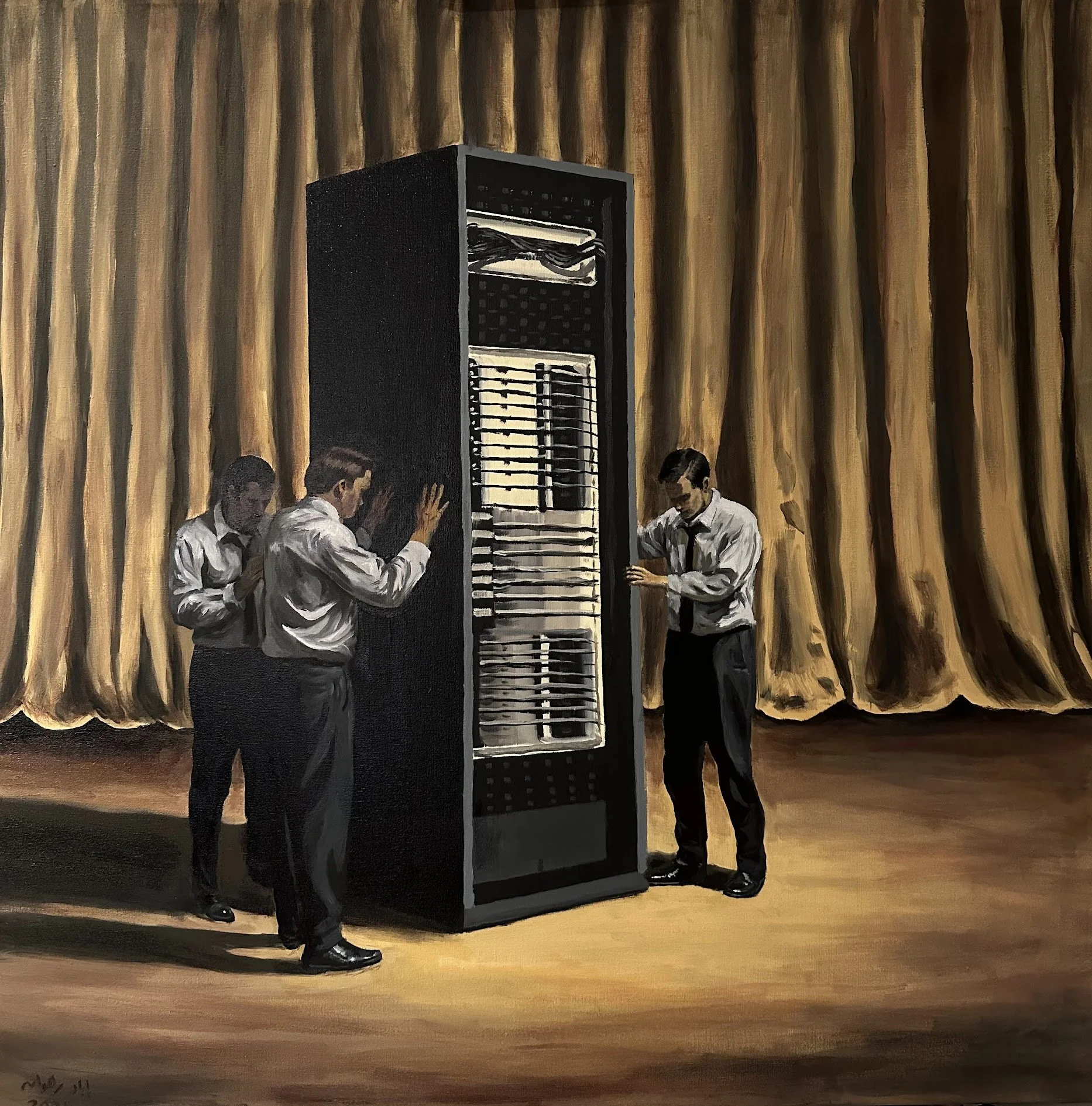 The Servers (2025).
Oil on linen.
100x100cm (39.4x39.4in)