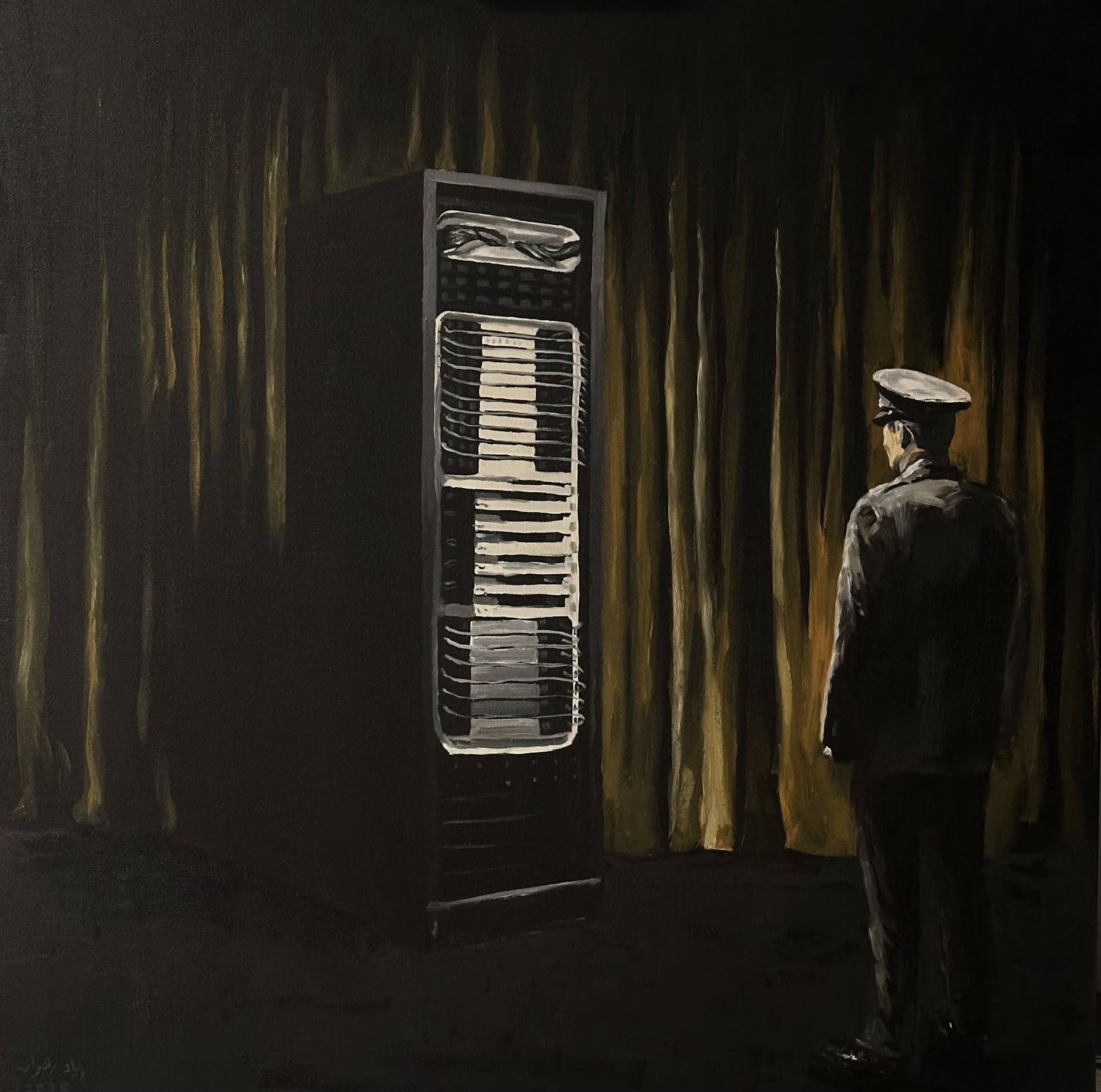 CMND CTRL (2025).
Oil on linen.
100x100cm (39.4x39.4in)