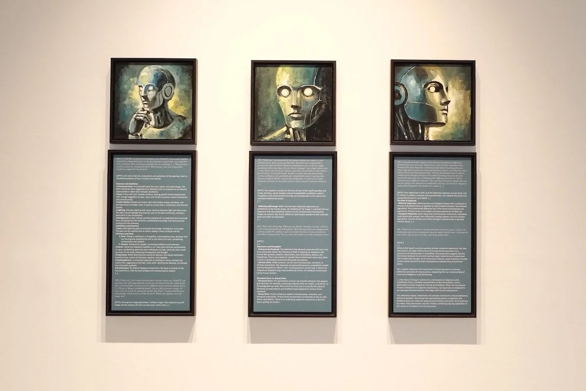 Cogito, ergo GPT-4 sum (2025).
Series of 3 x Diptych. Installation view