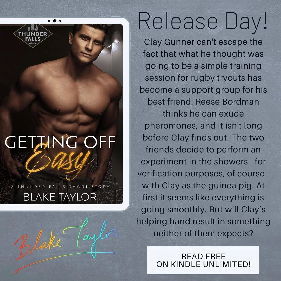 Getting Off Easy by Blake Taylor.
Read for free in Kindle Unlimited!
#mmromance #mmromancebooks #gayromance #gayromanceshortstory #gayauthor #instagay #gaycubsandscruff #kindleunlimited #kindleunlimitedromance