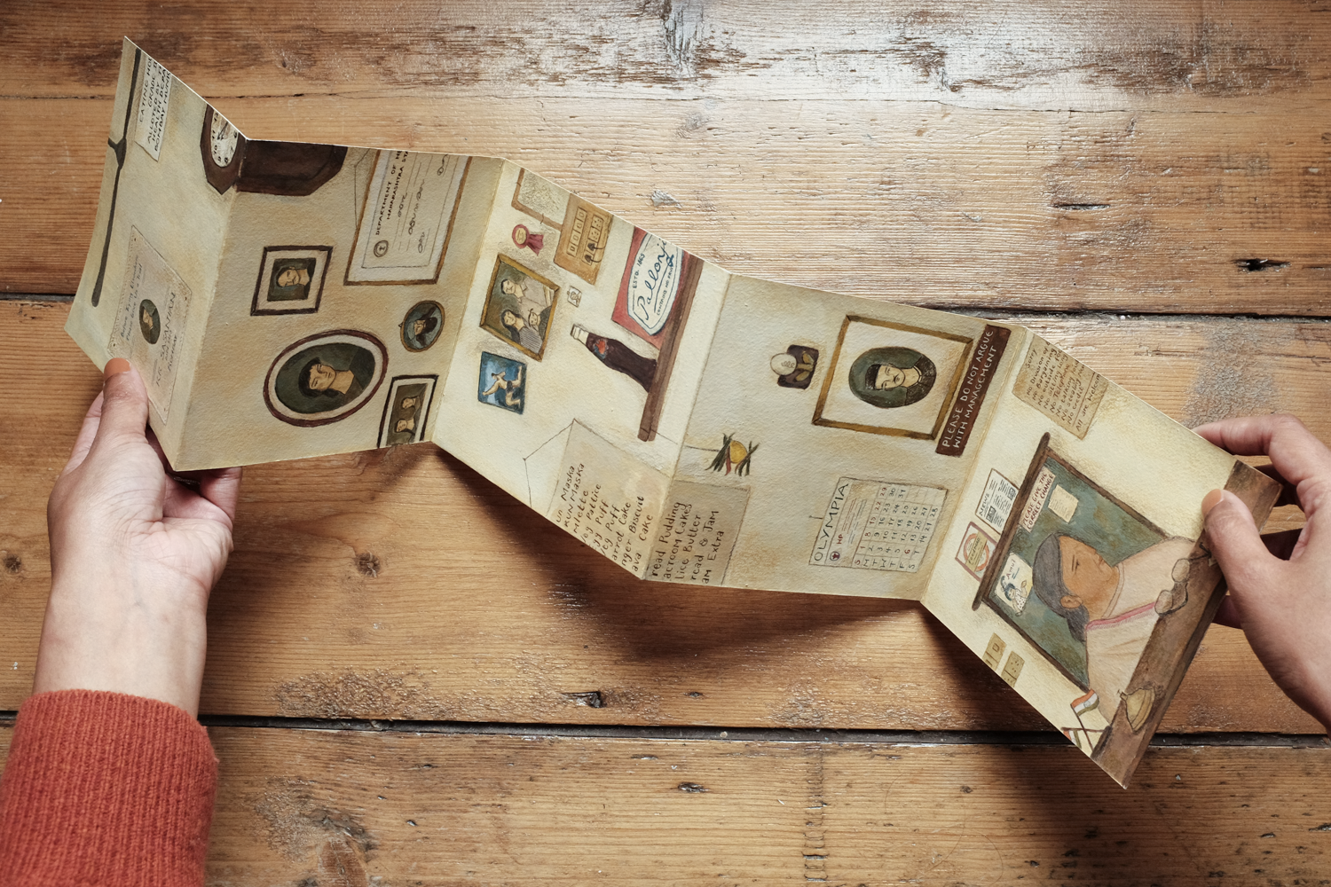 the family run cafe, mixed media concertina (2025)