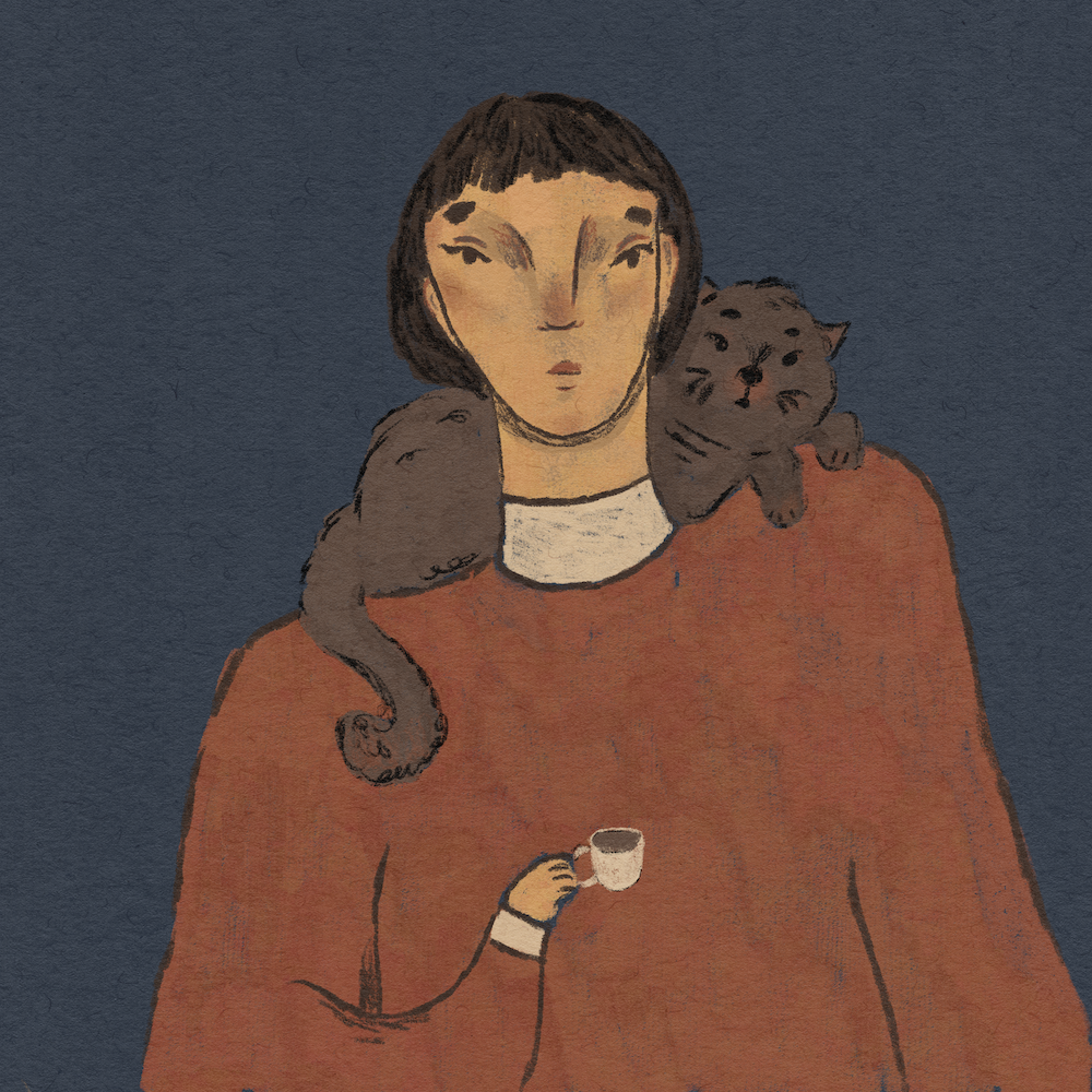 cat and coffee, digital illustration (2026)