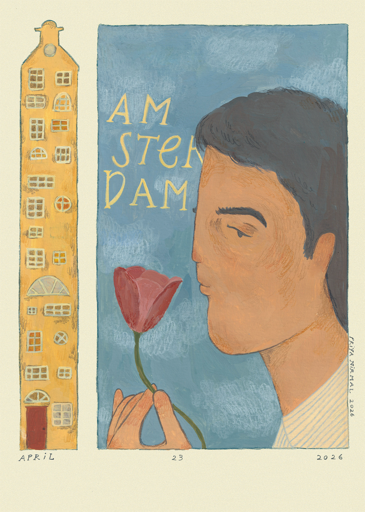 amsterdam poster, arylic gouache and coloured pencil (2026)