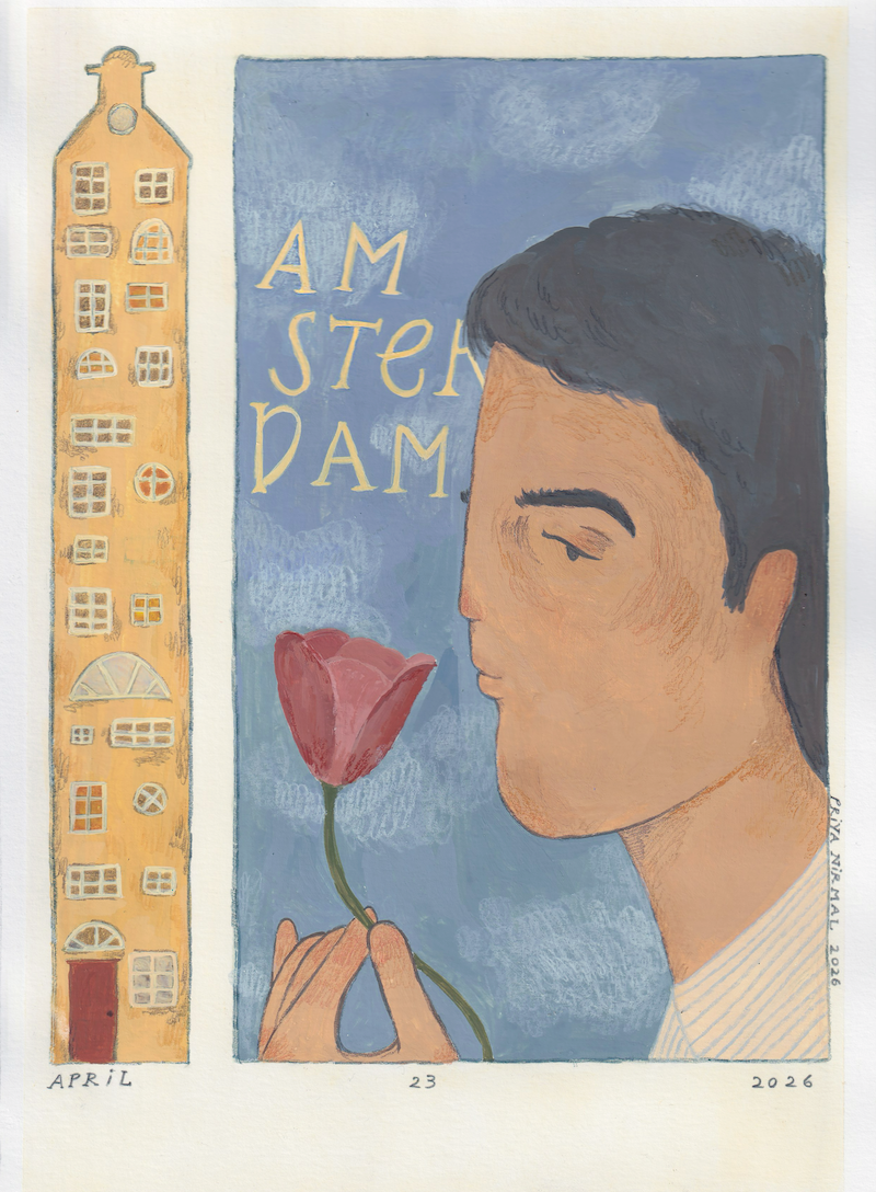 amsterdam poster, arylic gouache and coloured pencil (2026)
